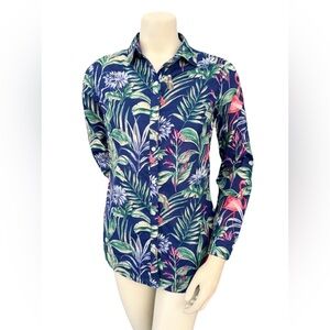 J. McLaughlin Tropical Flamingo Button-Down Shirt Size Small